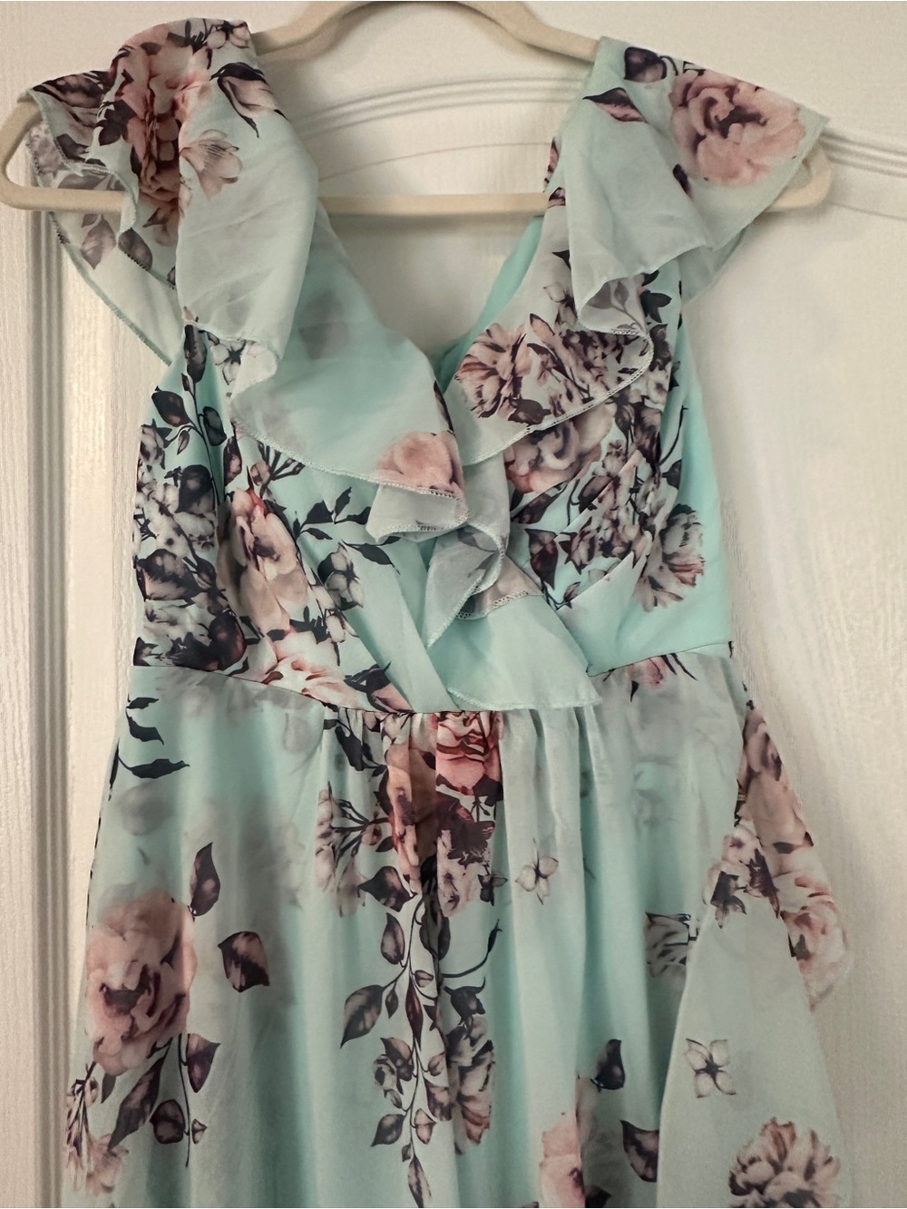 SHEIN Light Mint Strapless Dress with Floral Trim